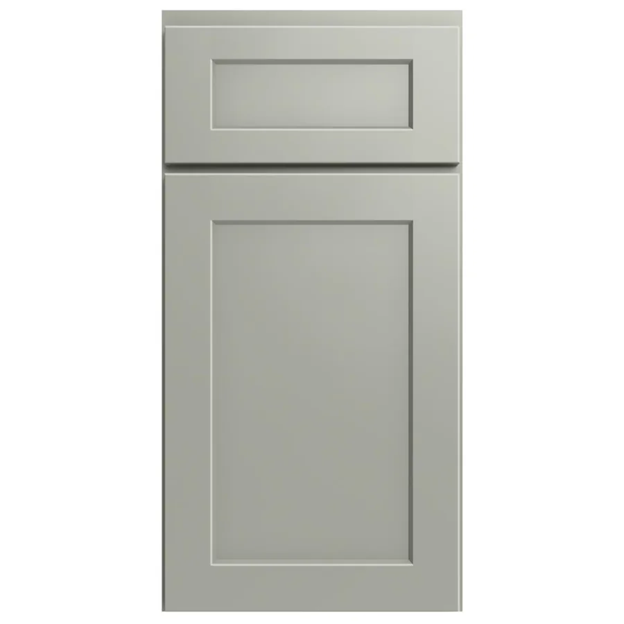 Shaker cabinet door and drawer front in a deep moss green painted finish