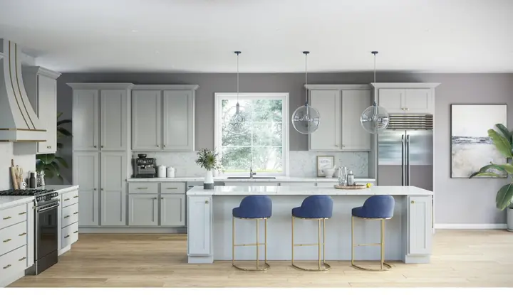 Design rendering of a Essential Gray kitchen — study cover