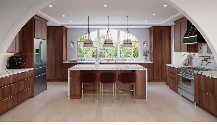 Design rendering of a Oslo Walnut kitchen — study cover