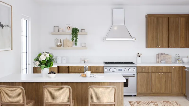 White oak open shelving boards showing straight, even grain